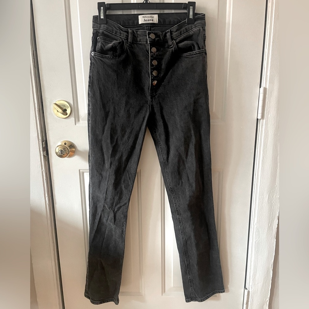 Washed black button fly Reformation Jeans